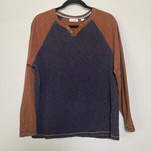 ROWM Color Block Henley Mens Large Raglan Long Sleeve Casual Outdoor Relaxed Rug